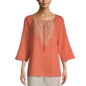 NWT Chicos Women’s 100% Linen Lace Detail Blouse Tangelo Size Small (0)